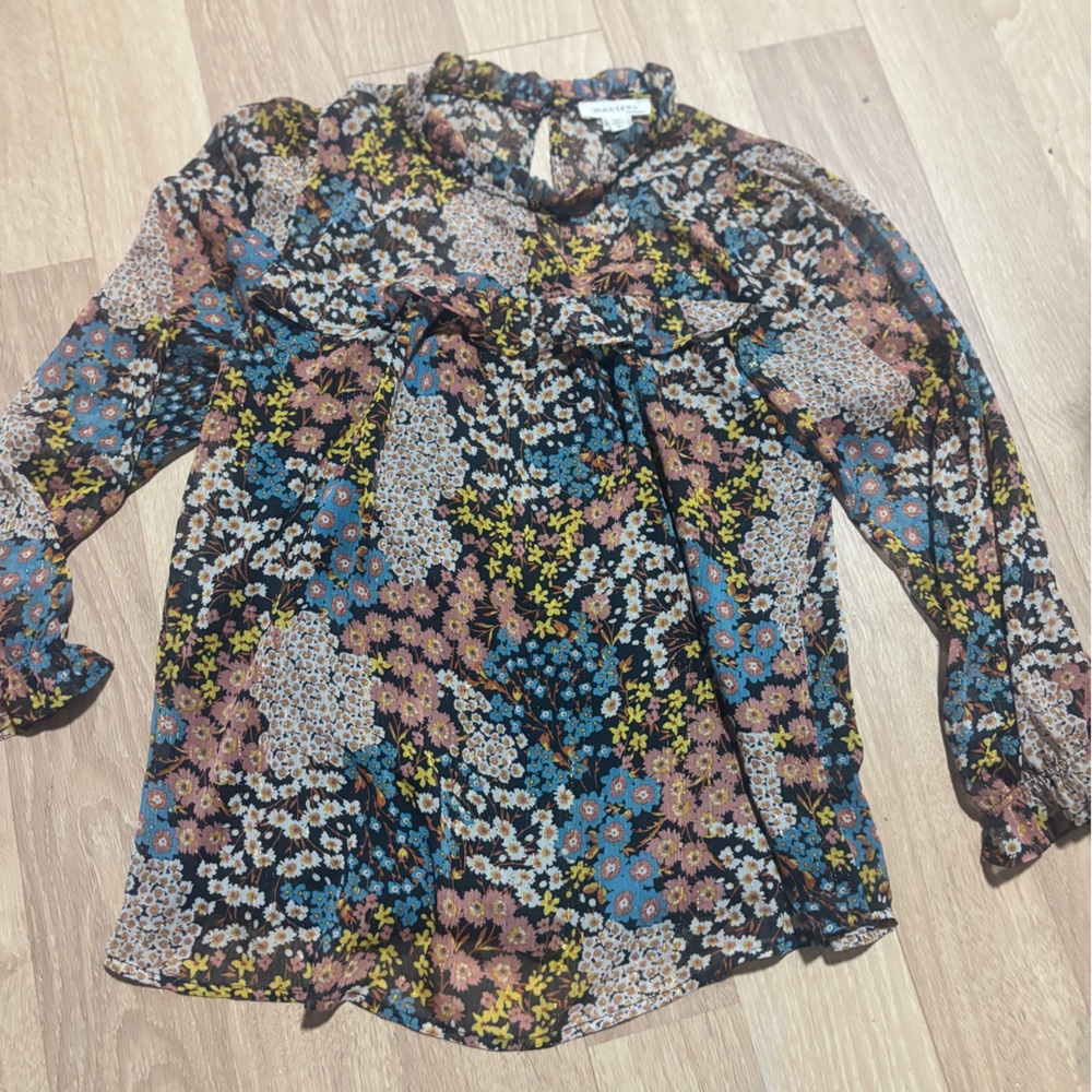 Monteau Multicolor Floral Blouse With Ruffled Collar